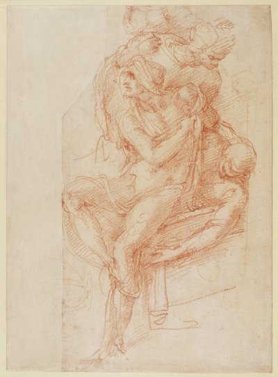Studie af Lazarus og to ledsagende figur (rødt kridt på papir) af Michelangelo Buonarroti