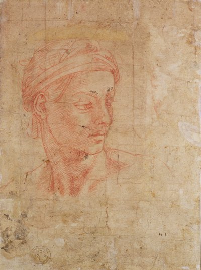 Studie af et hoved (Rødkridt på papir) af Michelangelo Buonarroti