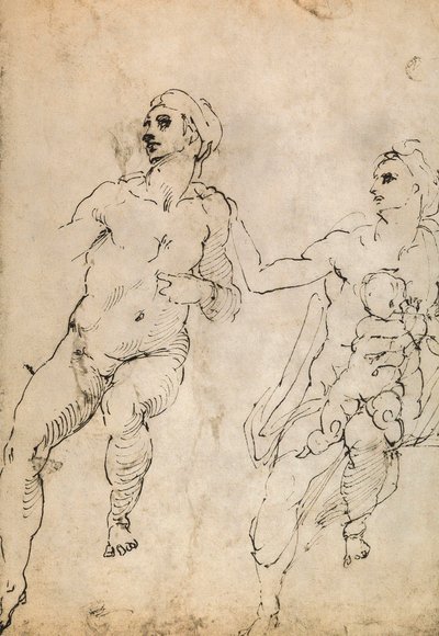 Studie af nogle nøgenfigurer; tegning af Michelangelo. Louvre, Paris af Michelangelo Buonarroti