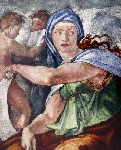 Den delfiske sibylle (detalje fra Det Sixtinske Kapel, Vatikanet, Rom) 1509 af Michelangelo (1475-1564). af Michelangelo Buonarroti