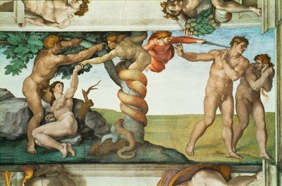 Det Sixtinske Kapel; loftsfresker efter restaurering (freske) af Michelangelo Buonarroti