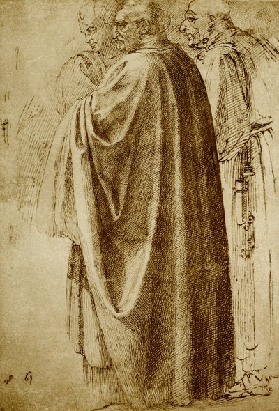 Tre mænd i lange gevandter af Michelangelo Buonarroti