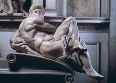 Giuliano de Medicis grav, detalje af dagen, 1520-33 marmor af Michelangelo Buonarroti