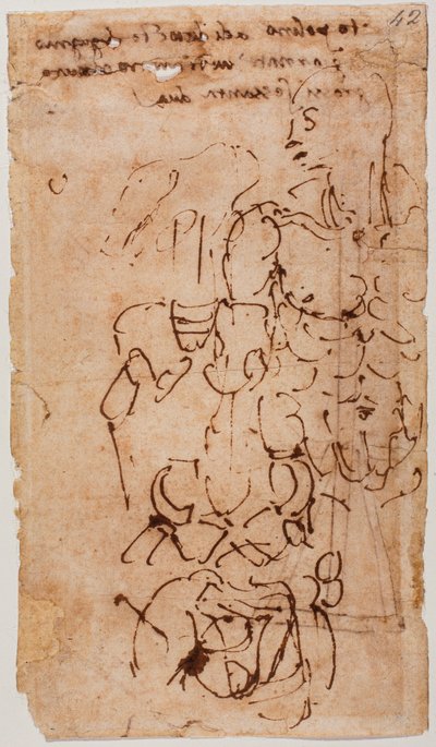 Uidentificeret skitse og håndskrevet inskription af Michelangelo Buonarroti