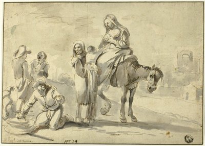 Rejsende hviler sig for at få næring af Michelangelo Cerquozzi