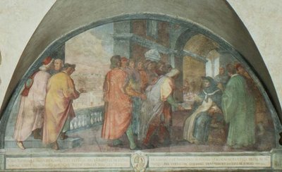 St. Antoninus grundlægger Company of Good Men i San Martino, lunette (fresco) af Michelangelo Cinganelli