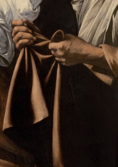 Detalje af tjenerholderpose til hovedet fra Judith og Holofernes, 1599 af Michelangelo Merisi Caravaggio
