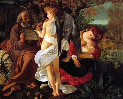 Hvil på flugten til Egypten, ca. 1597 af Michelangelo Merisi Caravaggio