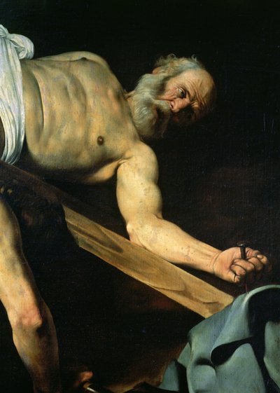 Korsfæstelsen af Sankt Peter, detalje af Sankt Peter, 1600-01 af Michelangelo Merisi Caravaggio