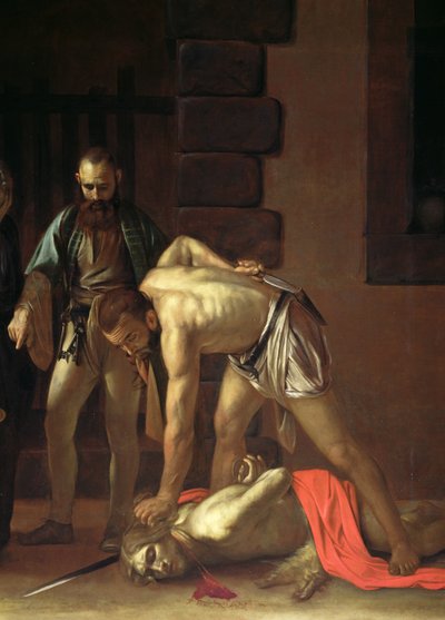 The Decapitation of St. John the Baptist, 1608 olie på lærred detalje af 127654 af Michelangelo Merisi Caravaggio