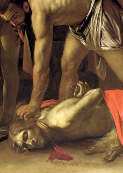 The Decapitation of St. John the Baptist, 1608 olie på lærred detalje af 127654 af Michelangelo Merisi Caravaggio
