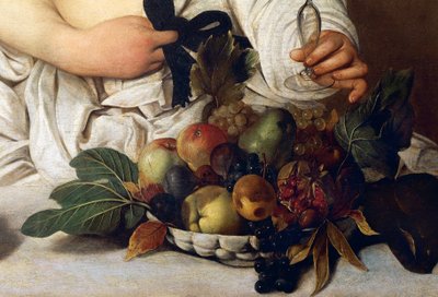 Bacchus, detalje med skål med frugt, ca. 1589 (olie på lærred) af Michelangelo Merisi da Caravaggio