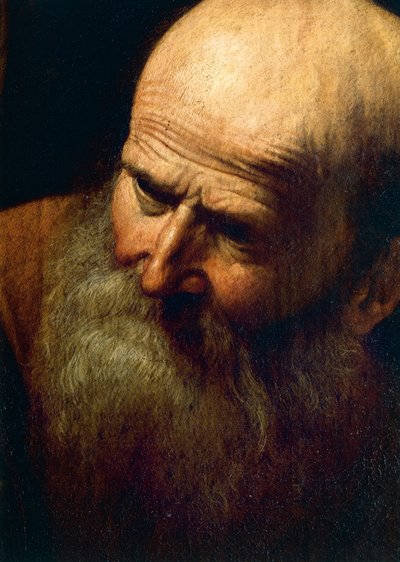Abrahams ansigt, detalje af Isaks offer, ca. 1603-04 (olie på lærred) af Michelangelo Merisi da Caravaggio
