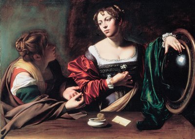 ""Martha and Mary Magdalene"" Maleri af Michelangelo Merisi kendt som Caravaggio eller il Caravaggio (1571-1610) ca. 1598 Dim. 100x134,5 cm Detroit Institute of Art af Michelangelo Merisi da Caravaggio