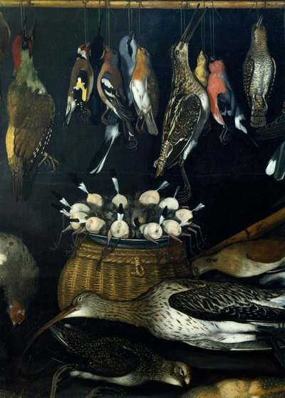 Stilleben med fugle, af Master of the Hartford Still-life (olie på lærred) (detalje af 624934) af Michelangelo Merisi da Caravaggio