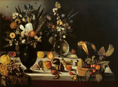 Stilleben med blomster og frugt, af Master of the Hartford Still Life, ca. 1600-10 (olie på lærred) af Michelangelo Merisi da Caravaggio