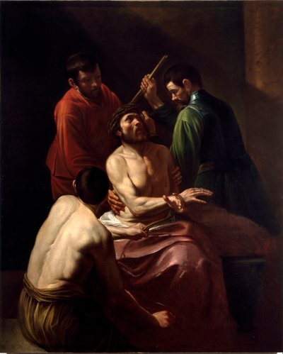 The Coronation of Spines Maleri af Michelangelo Merisi kaldet The Caravaggio eller il Caravaggio (1571-1610) (for nylig tilskrevet) Dim.203x166 cm Gener, San Bartolomeo della Certosa-kirken af Michelangelo Merisi da Caravaggio