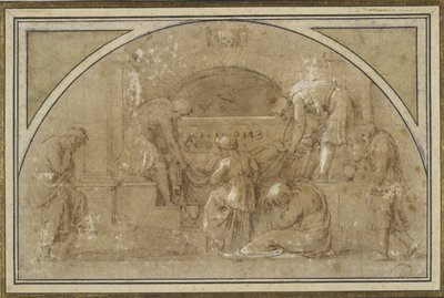 The Entombment (blæk & vask, med gouache på papir) af Michelangelo Merisi da Caravaggio