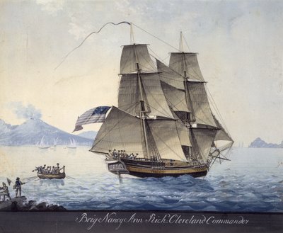 Brig Nancy Ann of Salem forlader Napoli, ca. 1810 (akvarel på papir) af Michele Felice Corne