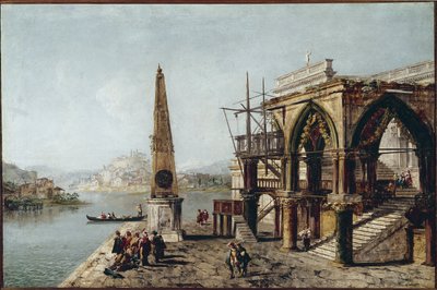 Imaginary View med Obelisk (olie på lærred af Michele Marieschi