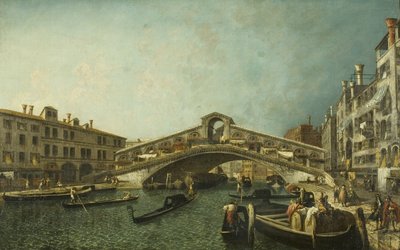 Rialtobroen, Venedig, ca. 1740 (olie på lærred) af Michele Marieschi