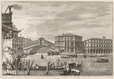 Udsigt over Venedig: Rialto-broen og markedet af Michele Marieschi