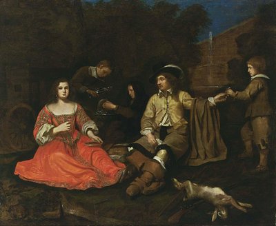 Elegant jagtselskab, der hviler af Michiel Sweerts