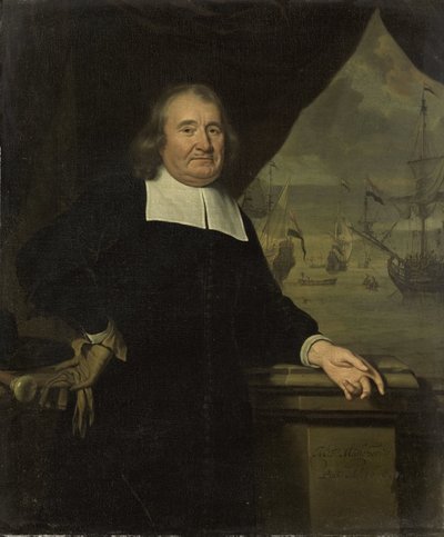 Portræt af en kaptajn eller skibsreder af Michiel van Musscher