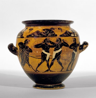 Attic sort-figur stamnos forestillende boksere, ca. 520-500 f.Kr. (keramik) (se også 100575) af Michigan painter