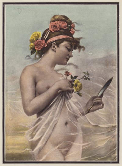 Morgenen, kvinde med et spejl (farve litho) af Mieczyslaw Reyzner