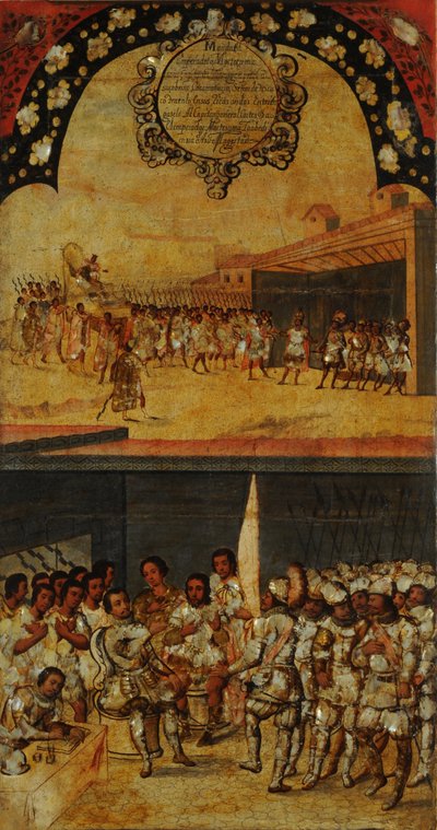 Erobringen af Mexico, Panel XV, ca. 1696-1715 (maling på træ) af Miguel Gonzalez