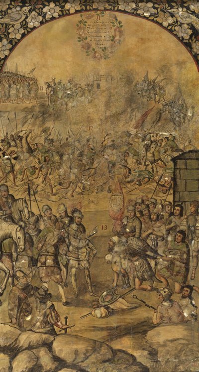 Erobringen af Mexico af Hernan Cortes par Gonzalez, Miguel og Juan (aktiv Slutningen af det 17. århundrede). af Miguel and Juan Gonzalez