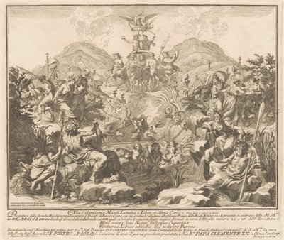 Seconda Macchina for Kina af 1738: Bacchus og Ceres triumf af Miguel de Sorellò, after Carl Marcus Tuscher