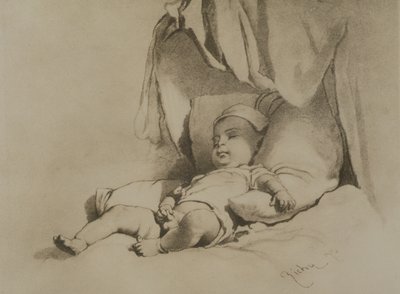 Baby sover på sengen af Mihaly von Zichy