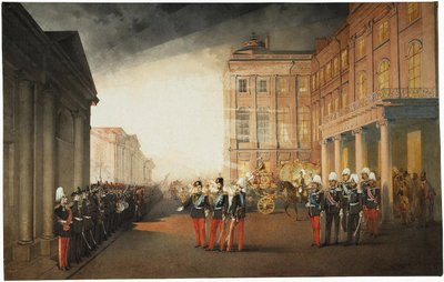 Parade foran Anichkov-paladset den 26. februar 1870, 1870 af Mihaly von Zichy