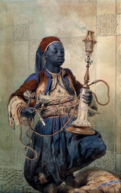 ""Portræt af Nubian with a Waterpipe"" (Nubian with a Waterpipe) Akvarel af Mihaly Zichy (1827-1906) 1862 Dim 49,5x31 cm Privat samling af Mihaly von Zichy