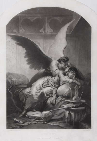 Tamara og Dæmon. Illustration til digtet Dæmonen af Mikhail Lermontov, ca. 1880 af Mihaly von Zichy