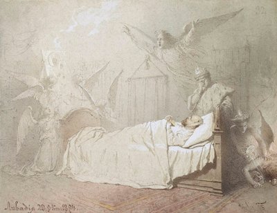 Alexander III på sit dødsleje omgivet af engle, 1895. af Mihály Zichy