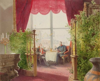 Morgenmad af kejser Alexander II og William I i Vinterpaladset, 1873. af Mihály Zichy