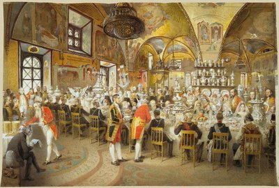 Ceremoniel middag i Facetspaladset i Kreml i Moskva, 1883-1895. af Mihály Zichy
