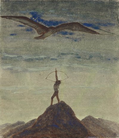 Skyttens tegn (fra kredsløbet ""Zodiac") af Ciurlionis, Mikalojus Konstantinas (1875-1911). Tempera på papir, størrelse: 35,3x30,1 af Mikalojus Konstantinas Čiurlionis