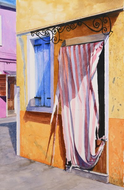 Burano hus (akvarel på papir) af Mike Briscoe