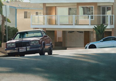 California Suburb Late Afternoon, 2017 (olie på linned) af Mike Briscoe