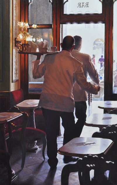 Dancing Waiters, 2019 (olie på linned) af Mike Briscoe