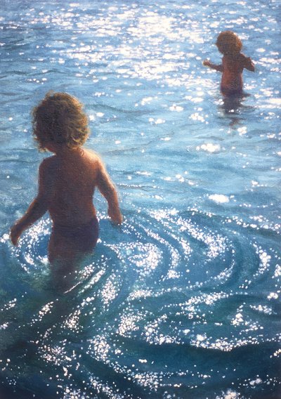 Tvillinger i udendørs pool af Mike Briscoe