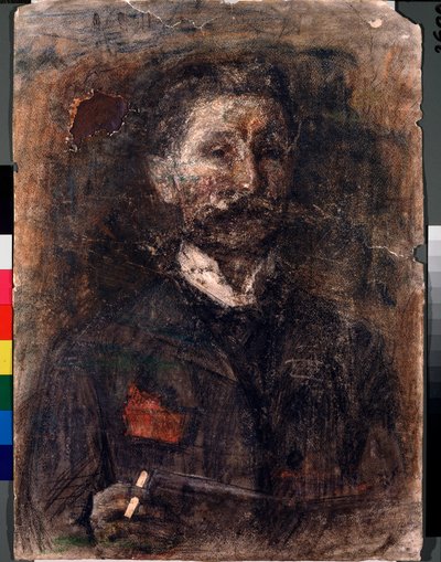 Autoportræt (Selvportræt) - Værk af Mikhail Alexandrovich Vrubel (Vrubel) (1856-1910), kul, pastel og sangvin på pap af Mikhail Aleksandrovich Vrubel