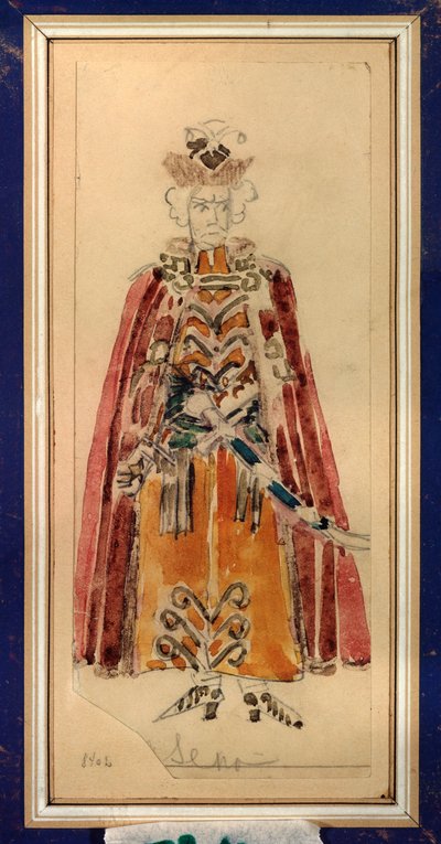 Forberedende kostume til operaen ""Mazepa"" af Piotr Tchaikovsky (1840-1893) (Kostumedesign til operaen Mazepa af P Tchaikovsky) - Værk af Mikhail Alexandrovich Vrubel (Vrubel) (1856-1910), blyant og gouache på papir, Russisk scenografisk kunst - St af Mikhail Aleksandrovich Vrubel