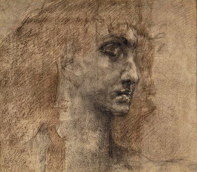 Head of an Angel, 1887 (kul og rød farveblyant på papir) af Mikhail Aleksandrovich Vrubel