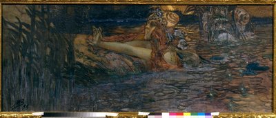 Adskillelsen af ​​søkongen og prinsesse Volkhova. Scene fra operaen ""Sadko"" af Nicolas (Nikolai) Rimsky Korsakov (Rimsky-Korsakov) (1844-1908). Værk af Mikhail Alexandrovich Vrubel (Vrubel) (1856-1910), gouache og pastel på papir af Mikhail Aleksandrovich Vrubel