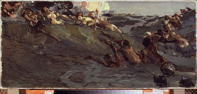 Playing Naiads and Tritons - Maleri af Mikhail Alexandrovich Vrubel (Vrubel) (1856-1910), olie på lærred af Mikhail Aleksandrovich Vrubel
